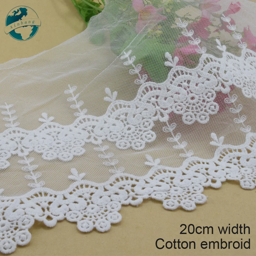 

5yards 20cm Width Cotton Embroidery Lace French Ribbon Fabric Guipure Diy Trims Knitting Sewing Wedding Clothes Accessories#3015