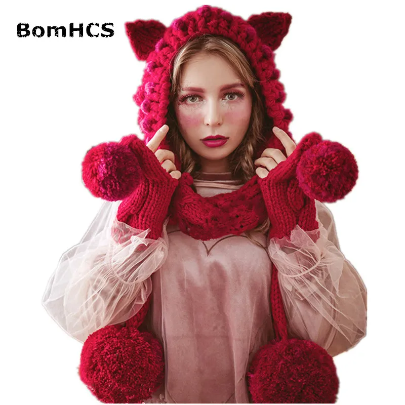 Очень милая большая шапочка BomHCS с шарфом забавная шапка кошачьими ушками лисы