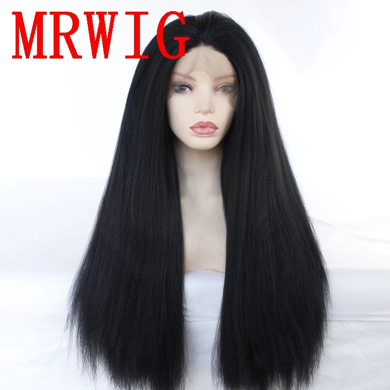 MRWIG 26in 180%Density Kinky Straight Synthetic Front Lace Wig Free Part Black/Brown/Blonde | Шиньоны и парики