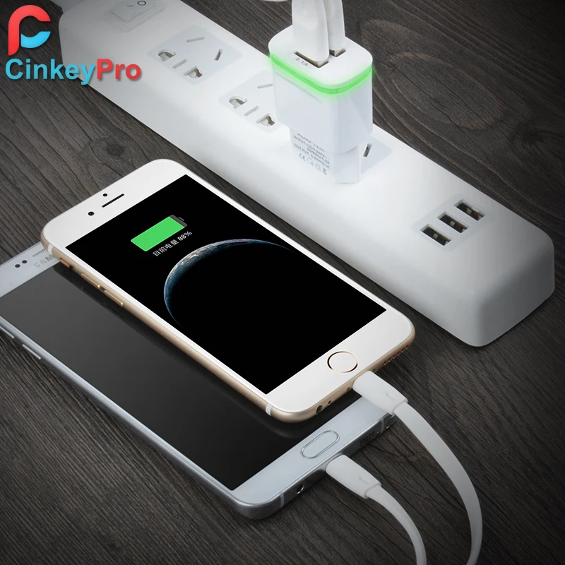 CinkeyPro 2 Ports USB Charger for XiaoMi iPhone 7 8 Samsung LED Light 5V/2.1A Fast Charging Mobile Phone Universal Wall Adapter|usb charger|charger