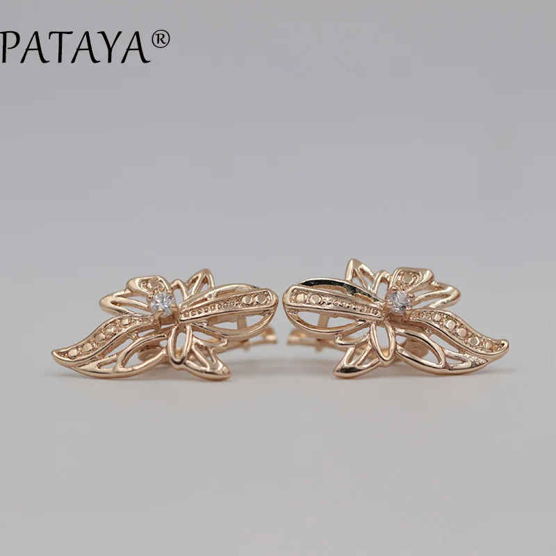 PATAYA модные серьги 585 пробы розовое золото белый круглый Фианит индийские