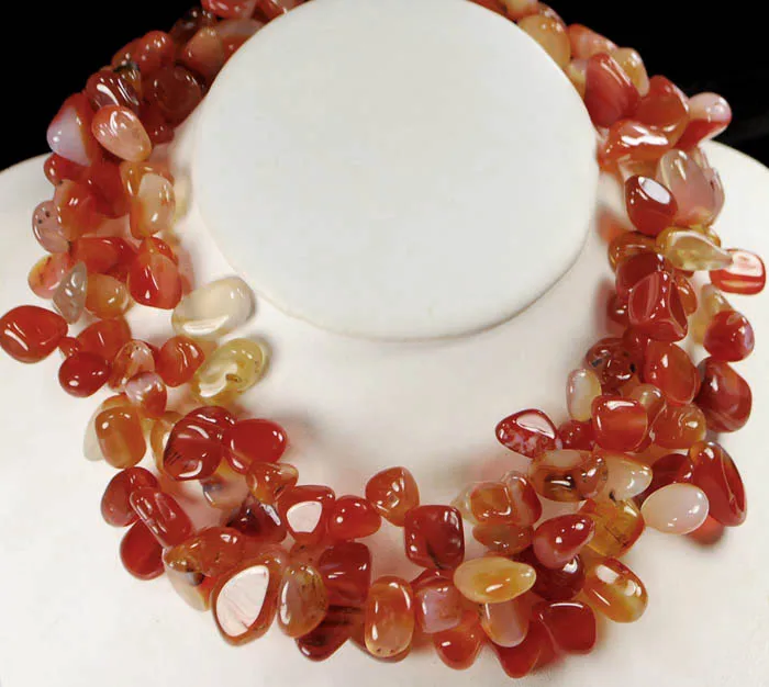 Очаровательное огромное серебряное ожерелье из 3 натуральных красных сердоликов