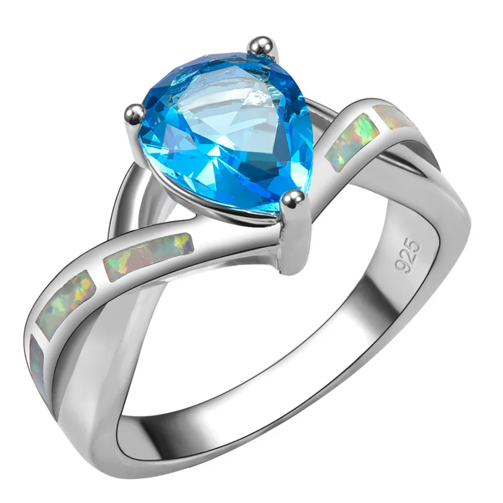 

Blue Crystal ZirconWith White Fire Opal 925 Sterling Silver Ring For Woman Size 6 7 8 9 10 R1449