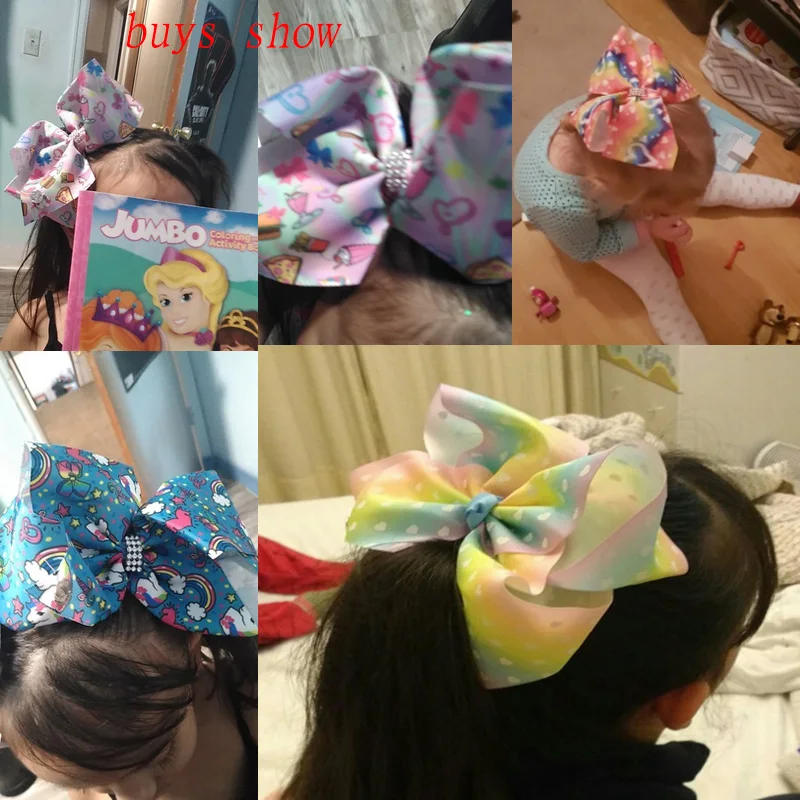 

Baby Hair Clip Handmade Ribbon Large 8Inch JOJO Hair Bows Pattern Beautiful Present With Alligator Clip for Kids Girls Headwear