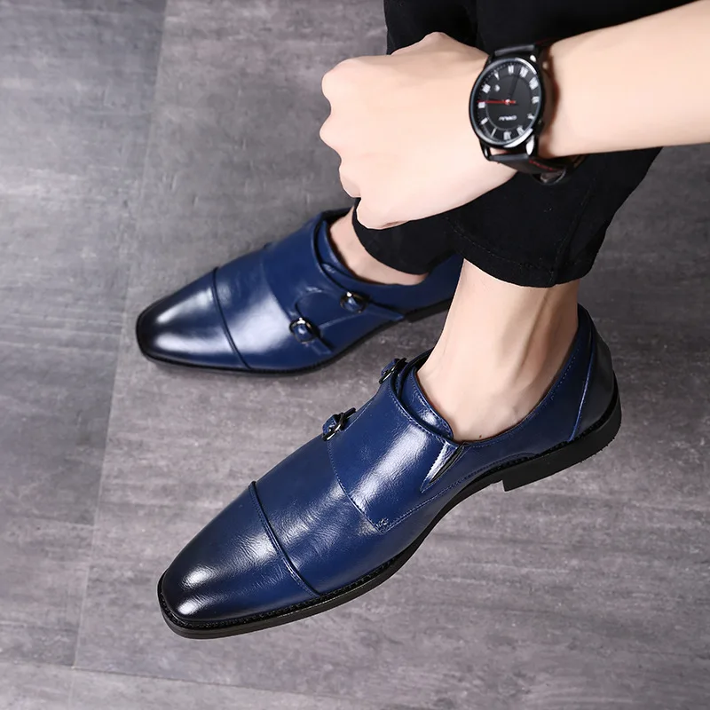 

High Quality Leather Men Formal Shoes Belt Buckle Pointed Toe Weddings Men Dress Business Shoes Men's Party Leather Casual Shoes