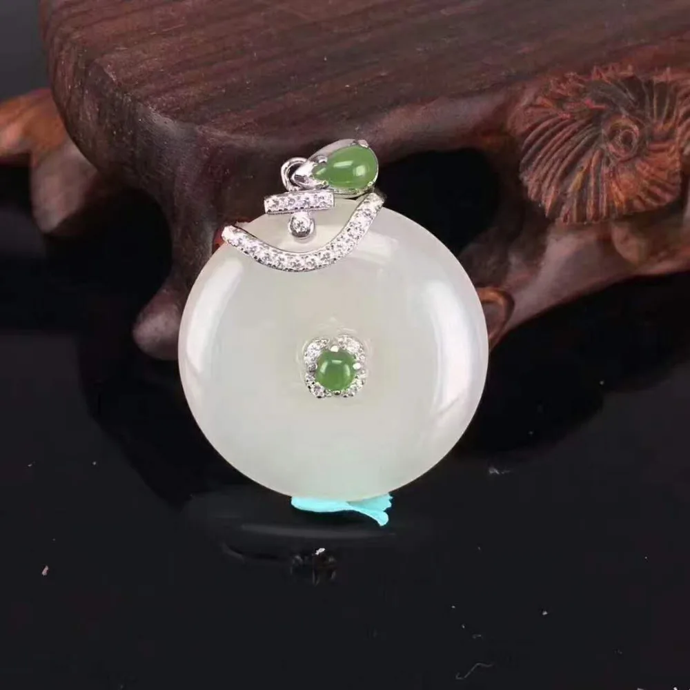 

Натуральные пряжки hetian Bai yu, подвески, женские модели, яшма, бриллианты, Серебряная Инкрустация 925 пробы и Нефритовое ожерелье