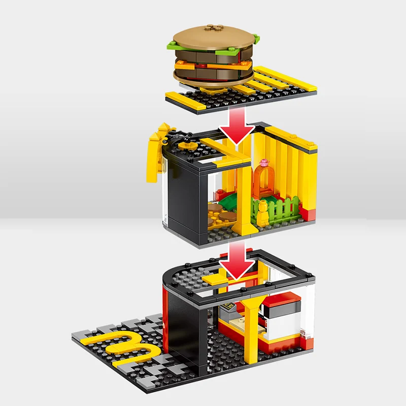 Горячие города создатели мини-улица вид McDonald Ресторан Гамбургер картофель фри магазин строительные блоки кирпичи игрушки для детей подарок