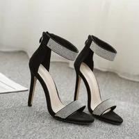 fashion summer women sandals casual flock rhinestone zip thin heels 11 5cm high heels open toed women shoes sexy pumps