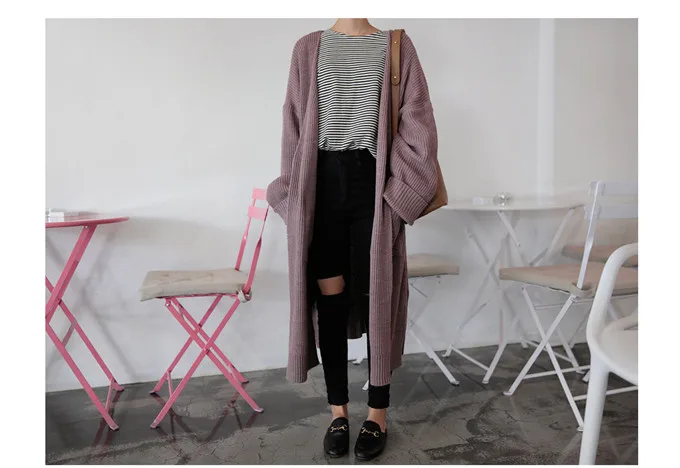 Xnxee модный длинный женский кардиган Модный Harajuku Свободный вязаный свитер женский повседневный черный негабаритный жакет осеннее пальто