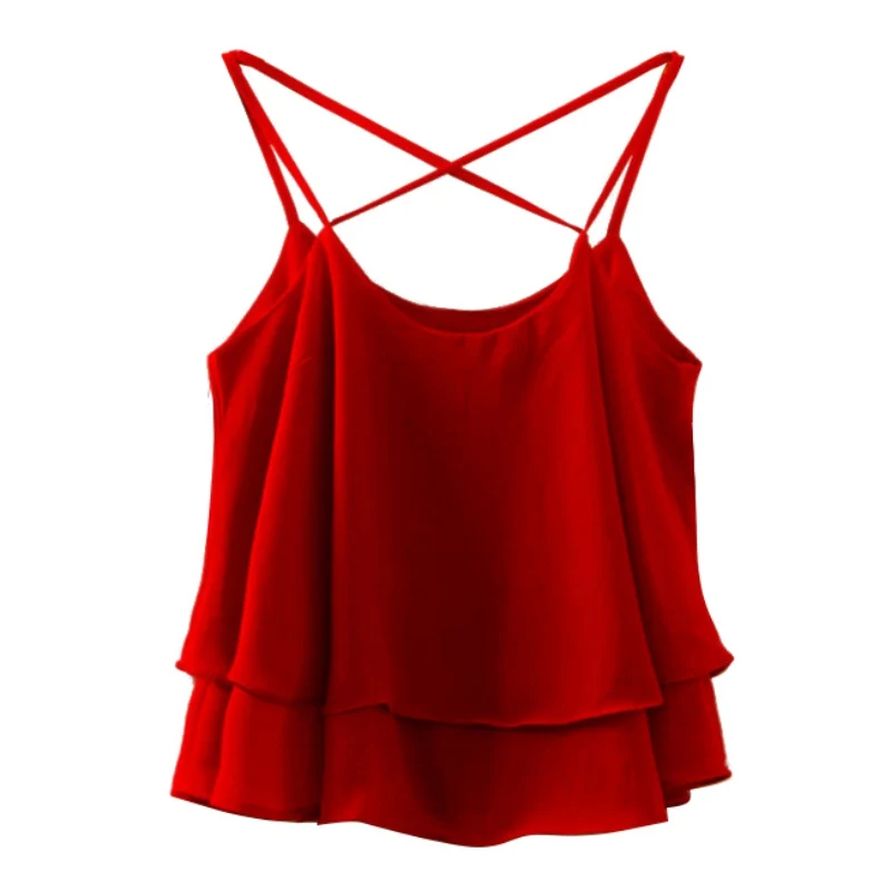 2018 новый летний стиль женский чистый цвет ремень висит пустой двухслойный шифон