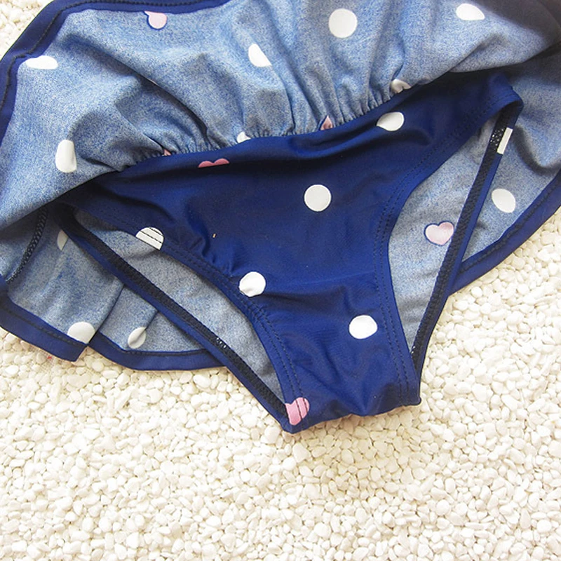 Новый летний детский пляжный купальник для девочек голубой красный в горошек +