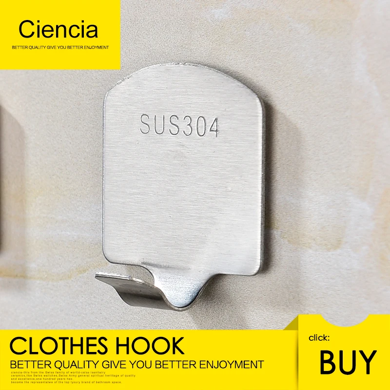 

Free Shipping 304 Stainless Steel No Drilling Single Robe Hook Towel Rack Clothes Hook Wall Mounted Bath Accessories