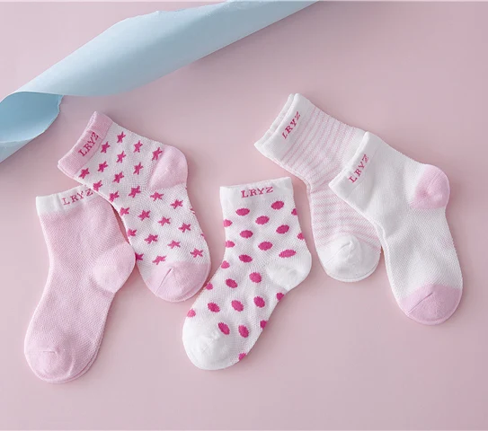 pink Детские носки, 5 пар = 10 шт./лот Детские носки для новорожденных летние сетчатые хлопковые носки с узором в горошек, плотная в полоску для маленьких девочек и мальчиков детские носки для От 0 до 6 лет - Цвет: pink