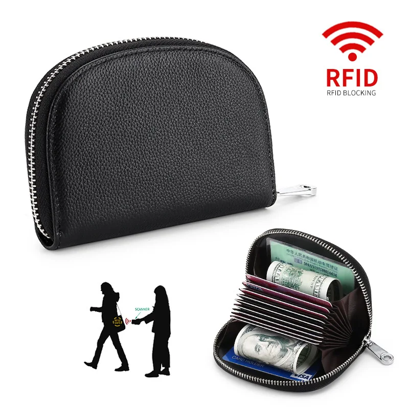RFID кошелек для мужчин ID держатель для карт из натуральной кожи мужской держатель для кредитной карты наличные деньги сумка на молнии Обложка для паспорта пакет визитных карточек