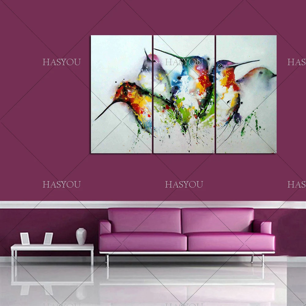 Черный фон цветы лилии и красочные животных 3 панели картины на холсте птицы