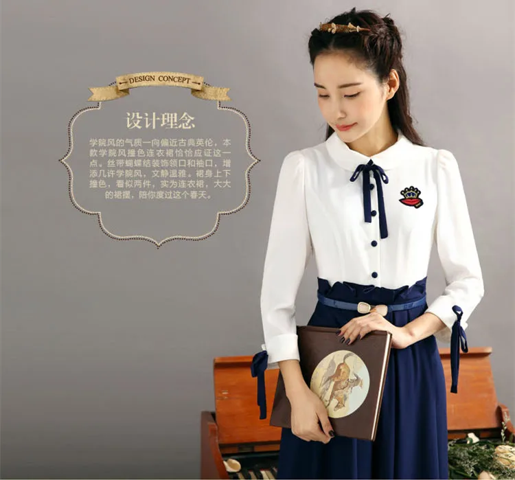 Новые осенние Англия Стиль в винтажном стиле женское длинное платье учащихся