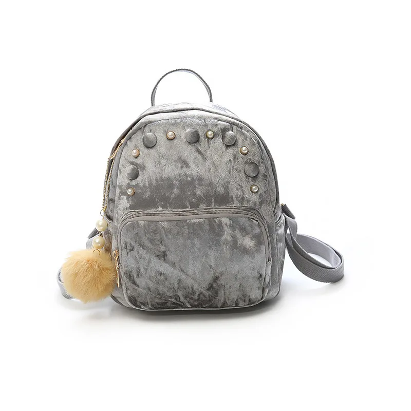 Бархатный женский мини-рюкзак для девочек-подростков Mochila Escolar, женский рюкзак, Студенческая маленькая сумка для книг, школьный рюкзак TAL1267 - Цвет: Серый