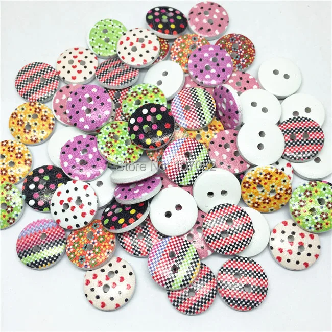 

500pcs Mixed Wooden Buttons 15mm Sewing Accessories 2 Holes Wood Button Embellishments For Scrapbooking Cardmaking