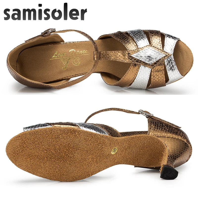 Samisoler New Cloth Collocation Shine Ribbons Ballroom Fashion Dance Women Latin Dance Shoes Competition Shoes