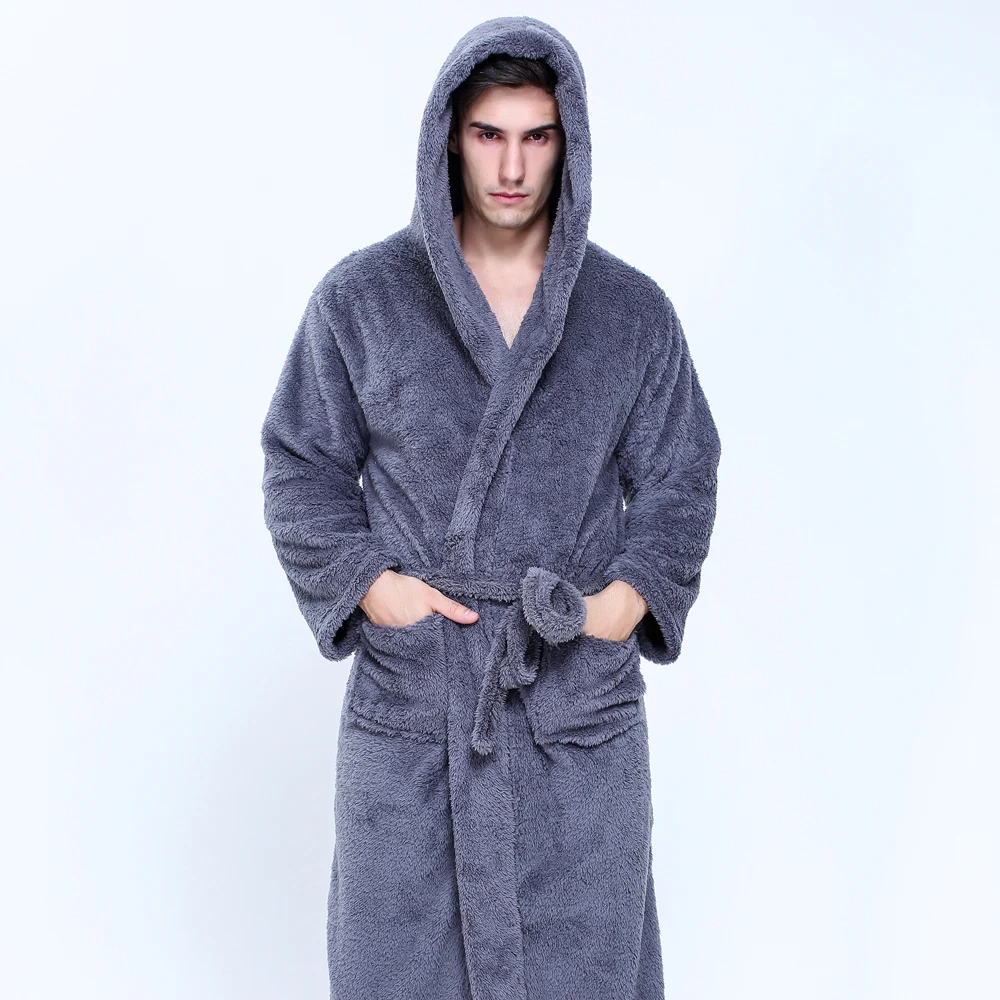 unisex gray Большие размеры XXL халаты с капюшоном Халаты для мужчин зимние сохраняющие тепло с длинными рукавами изысканные плюшевые мужские халаты парные халаты - Цвет: unisex gray