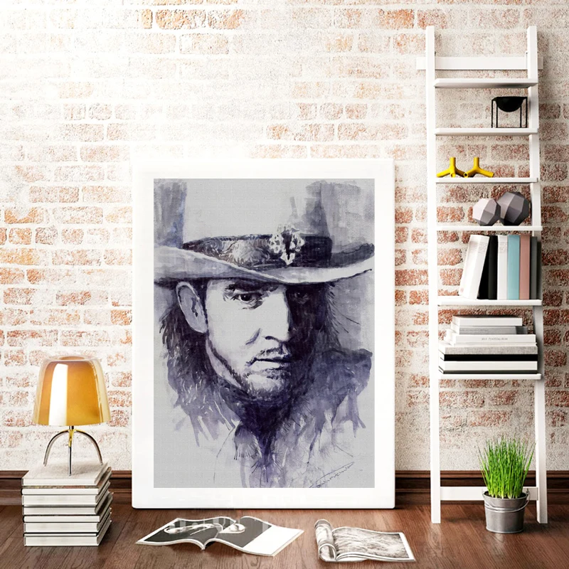 1 ШТ. Unframed Борода Прохладный Человек Настенная Живопись в Шляпе Длинные Волосы