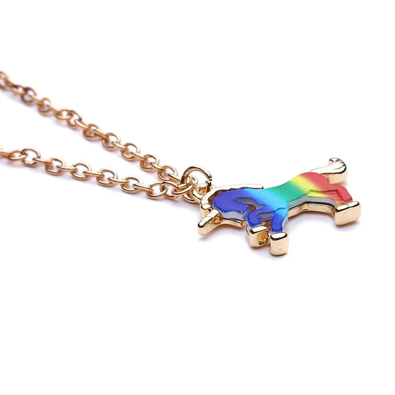 New Women Charm Colorful Metal Unicorn Pendants Necklace Friendship Choker Collars Jewelry Holiday Cute Rainbow Colors | Украшения и