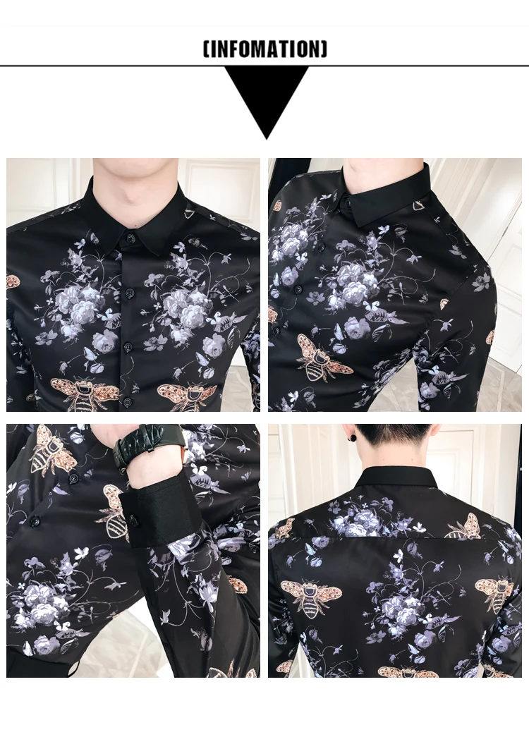 6XL, 19 цветов, модная повседневная приталенная Мужская рубашка с длинным рукавом и принтом из бутика/Высококачественная Мужская Клубная рубашка на выпускной