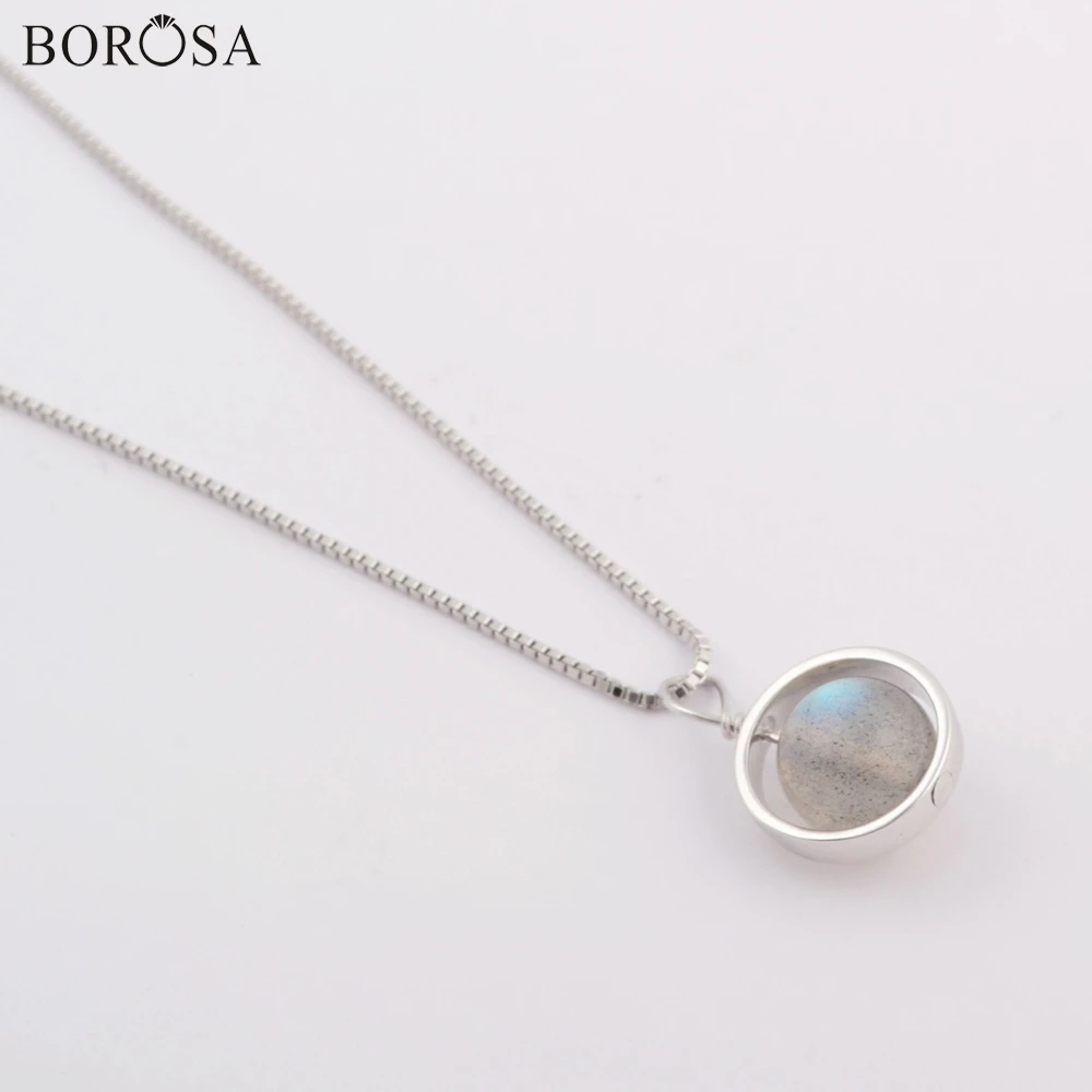 Ожерелье из натурального Лабрадорита круглое 8 мм 19 дюймов чистое серебро 92.5%