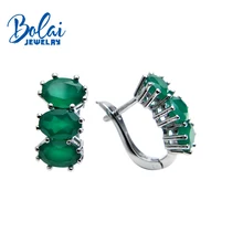 Bolaijewelry, натуральный зеленый агат Овальный 5*7 мм драгоценный камень застежка серьги серебро 925 пробы хорошее ювелирное изделие для женщин Рождественский подарок коробка