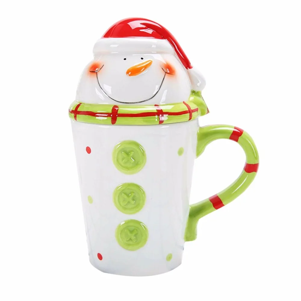 380ML Cute 3-Demensional Christmas Ceramics Mug Cup Milk Coffee Innovative Cartoon Pattern With Cover Drop Shipping | Дом и сад