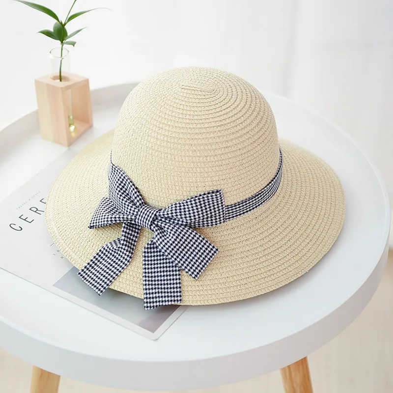 2019 Straw hat ladies summer fisherman Korea bow basin caps outdoor travel beach big along female women sun | Аксессуары для