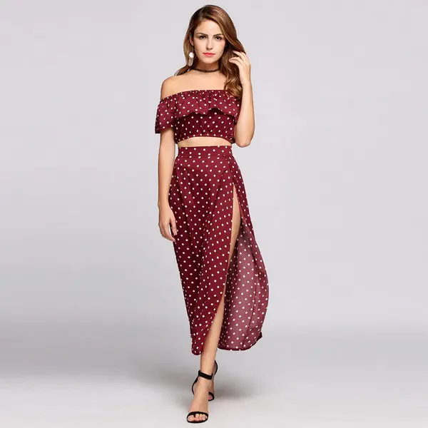 Мода 2017 г. Crop Top And Skirt Set Для женщин Комплект из 2 предметов с открытыми плечами