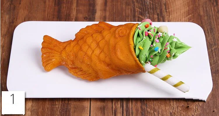 Муляж мороженого рыбы Taiyaki образец; шоколад матча рыбные конусы; моделирование рыбные конусы еда дисплей Модель