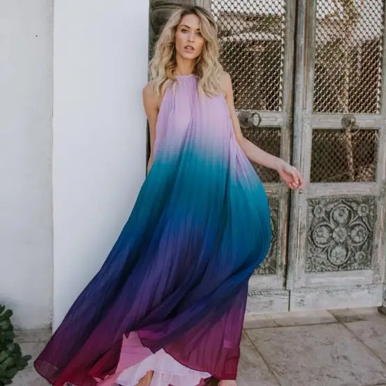 2019 богемное повседневное летнее женское платье с бретелькой на шее длинное