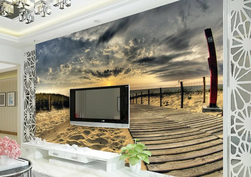 Custom 3d luxury-wall-paper nonwoven Seaside sandy sky background mural wallpaper living rooms landscape murals | Обустройство дома