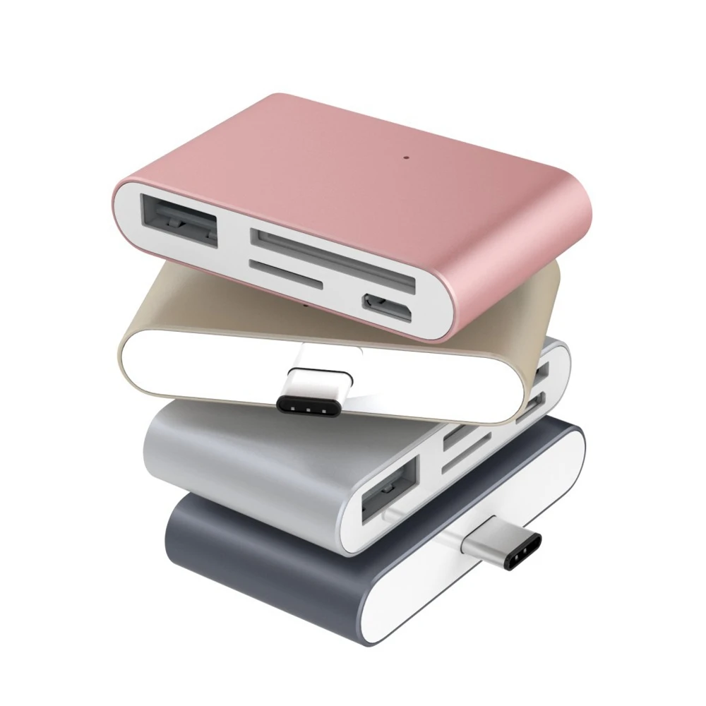 Алюминиевый кардридер USB 3 1 Type C (штекер)/Micro (гнездо) 4 порта OTG TF SD для нового Macbook