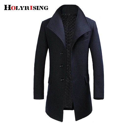 Holyrising Casaco Masculino Inverno утолщенное шерстяное пальто для мужчин с отложным воротником пальто на одной пуговице шерстяная куртка для мужчин 18402-5 - Цвет: Navy Blue