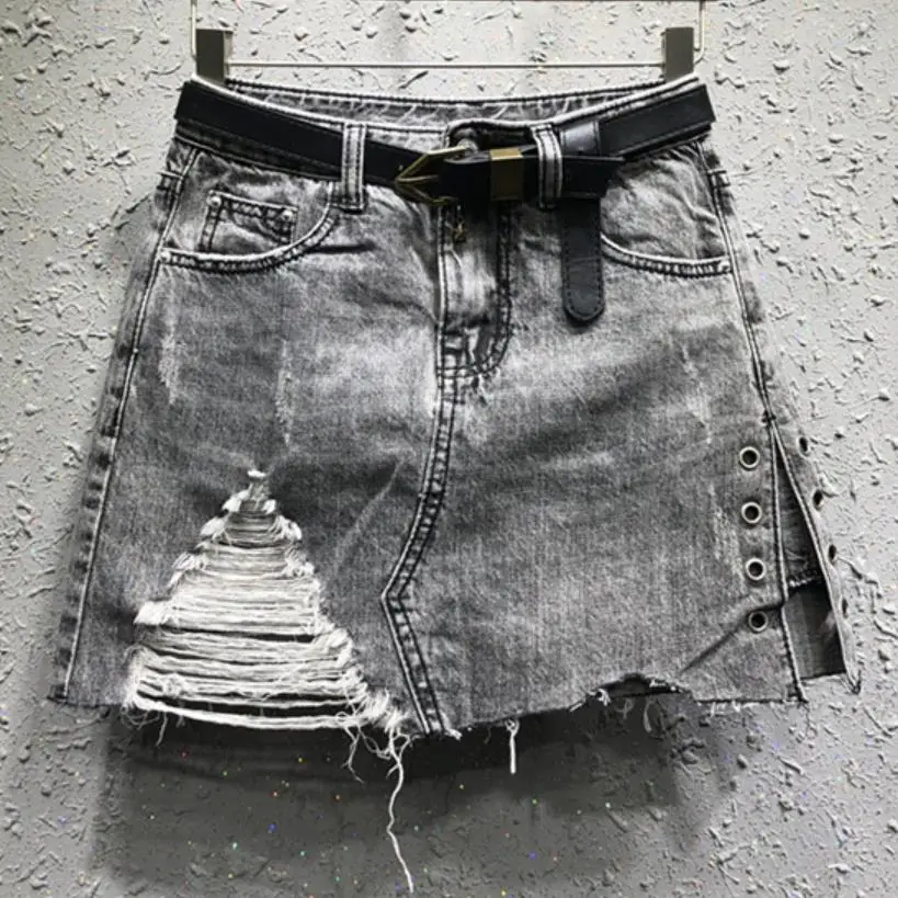 

Denim skirt 2021 autumn new fashion denim skirt anti-light hole women jeans a-line mini skirt