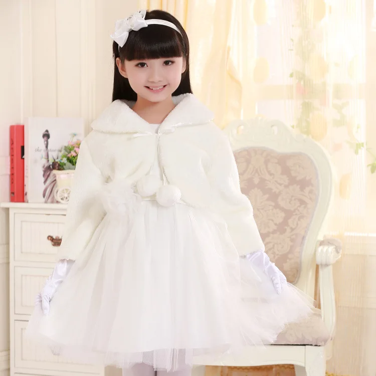 Kids Wedding Winter Long Sleeve Cape Flower Girls Fleece Soft Princess Children Outwear Fur Coats Wool Cloak | Детская одежда и