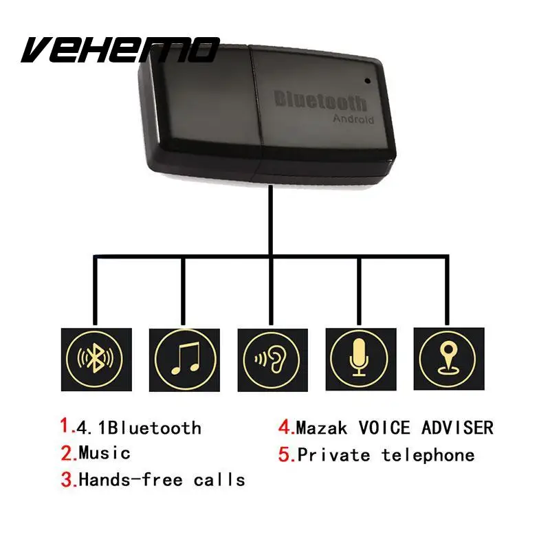 Автомобильный мини USB беспроводной Bluetooth V4.1 + EDR музыкальный аудио приемник Vehemo AUX 3