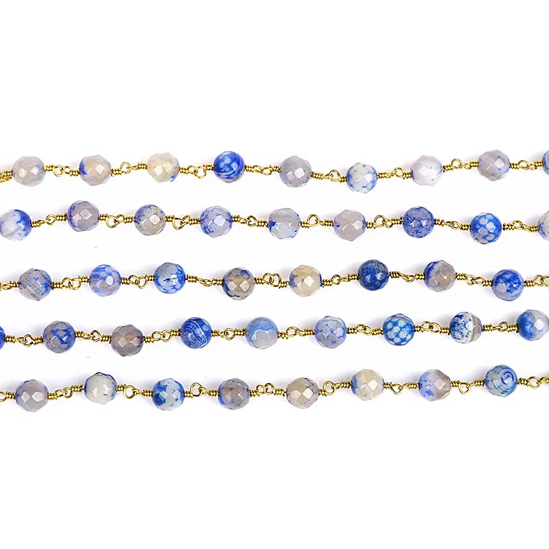 Цепи моды четки новый синий и белый Агаты граненый Rondell бисера Бесплатная