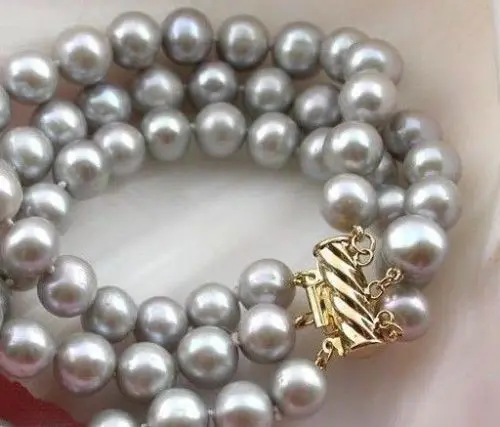 

Selling Jewelry>>> 3 layers AAA ROUND 9-10 MM gray PEARL BRACELET
