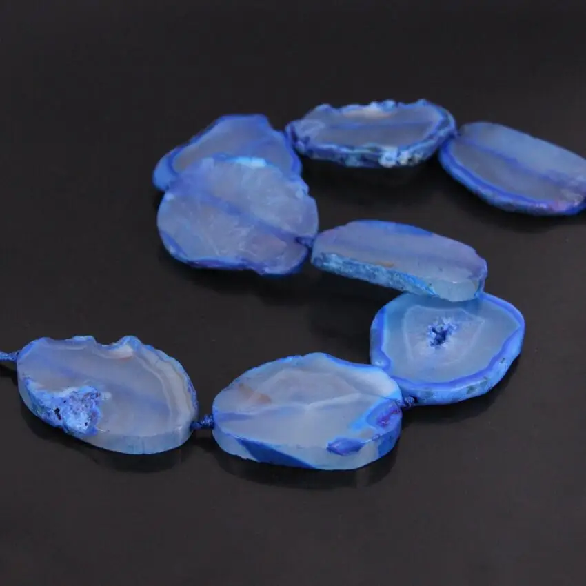 15.5&quotstrand Large Size Blue Raw Agates Drusy Slab Slice Loose Beads Natural Onxy Gems Nugget Pendant Nacklaces Jewelry Making |