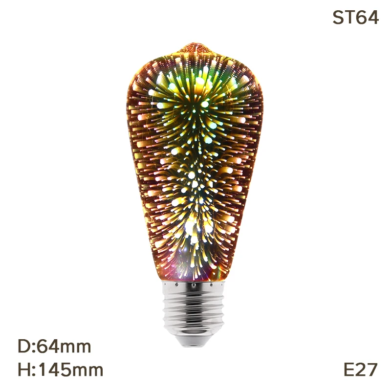 3D ST64 Bulb 3D E27 светодиодный лампы 220V Красочные фейерверки светодиодный лампы Эдисона Праздник Рождественская звезда декорация Bombillas lampada светодиодный потолочный светильник Lamparas - Испускаемый цвет: 3D ST64 Bulb