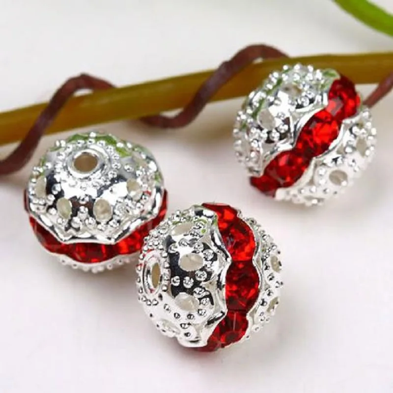 

Оптовая продажа 100 шт./лот 8 мм 10 мм Красный Кристалл Rhinestone Rondelle Spacer Посеребренная ментальная амулет со свободно насаженным бисером аксессуары для браслета
