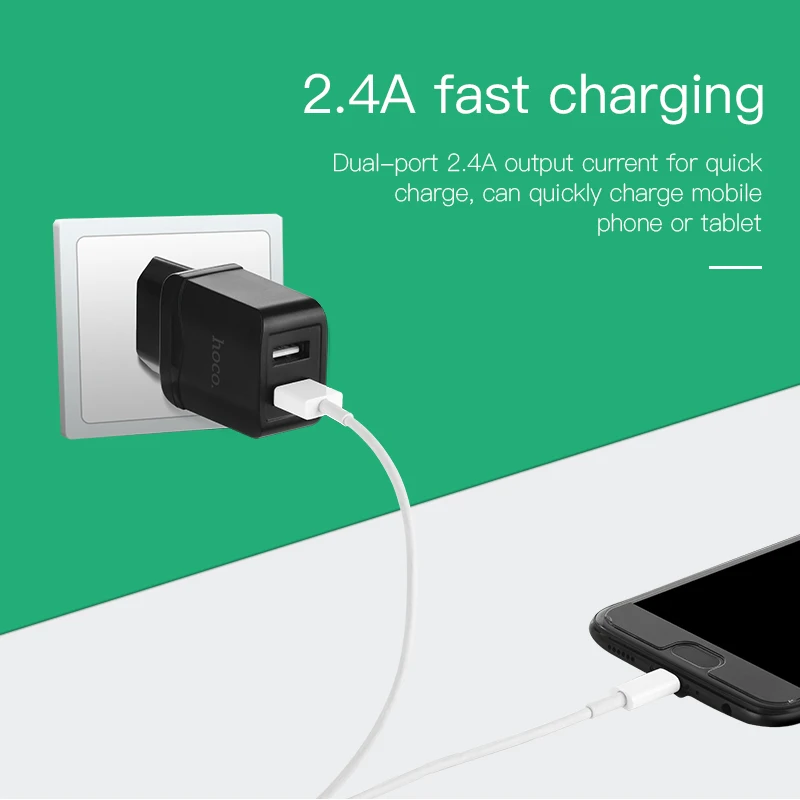 Универсальное настенное зарядное устройство HOCO 5V2.4A с двумя USB портами