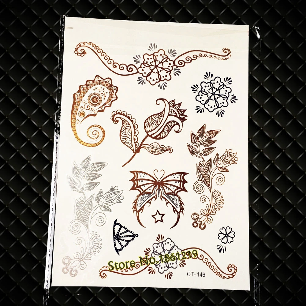 25 стилей Новый Золотой металлический череп хна водостойкая временная татуировка