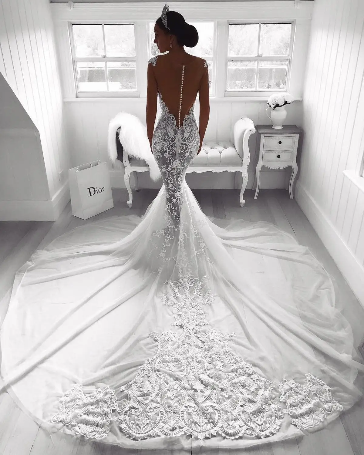 Robe De Mariage, сексуальное, иллюзионное, сзади, Русалка, кружево, свадебные платья,, Аппликации, милое, с длинным шлейфом, свадебные платья для невесты