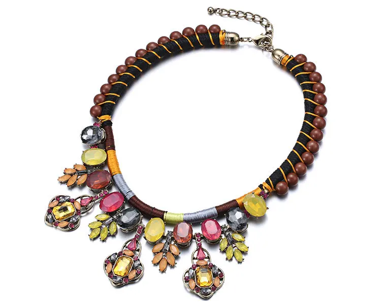 //Handmade necklace rope chain colorful crystal pendant// ethnic necklace luxury crystal inlaid bijoux femme eManco NL13562