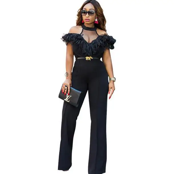 Женский комбинезон с открытыми плечами цельный кисточками без рукавов лямкой на